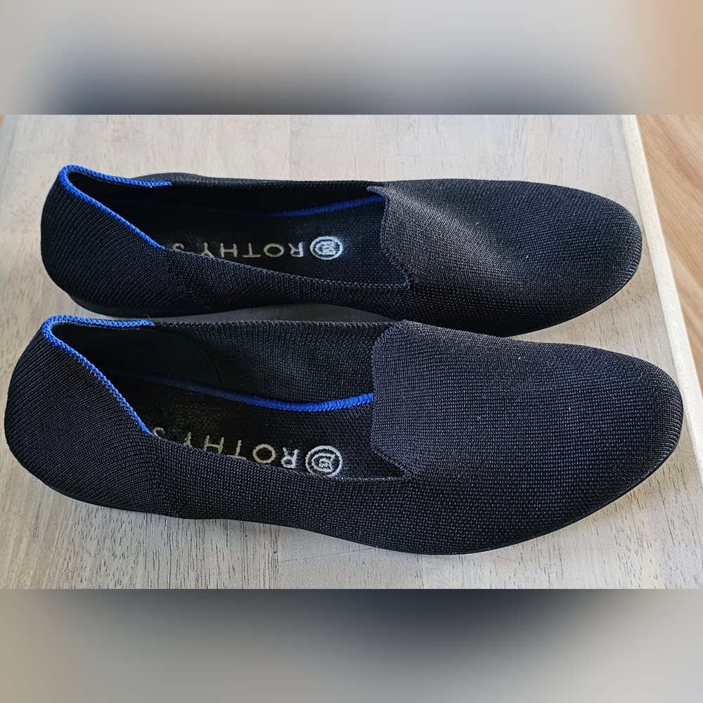 Rothy's Black Knit Flats with Blue Trim - Picture 4 of 9